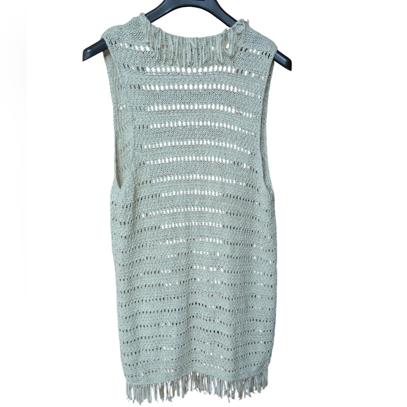 Chicos Tan Fringe Open Knit Cardigan Vest Size 2 Large - Picture 3 of 10